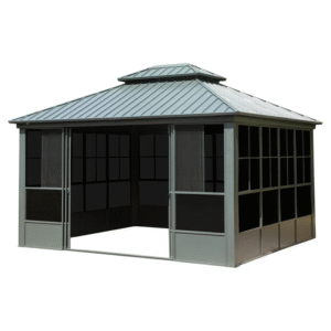 12′ x 14′ Hardtop Aluminum Gazebo with Galvanized Steel Roof & Sliding Doors